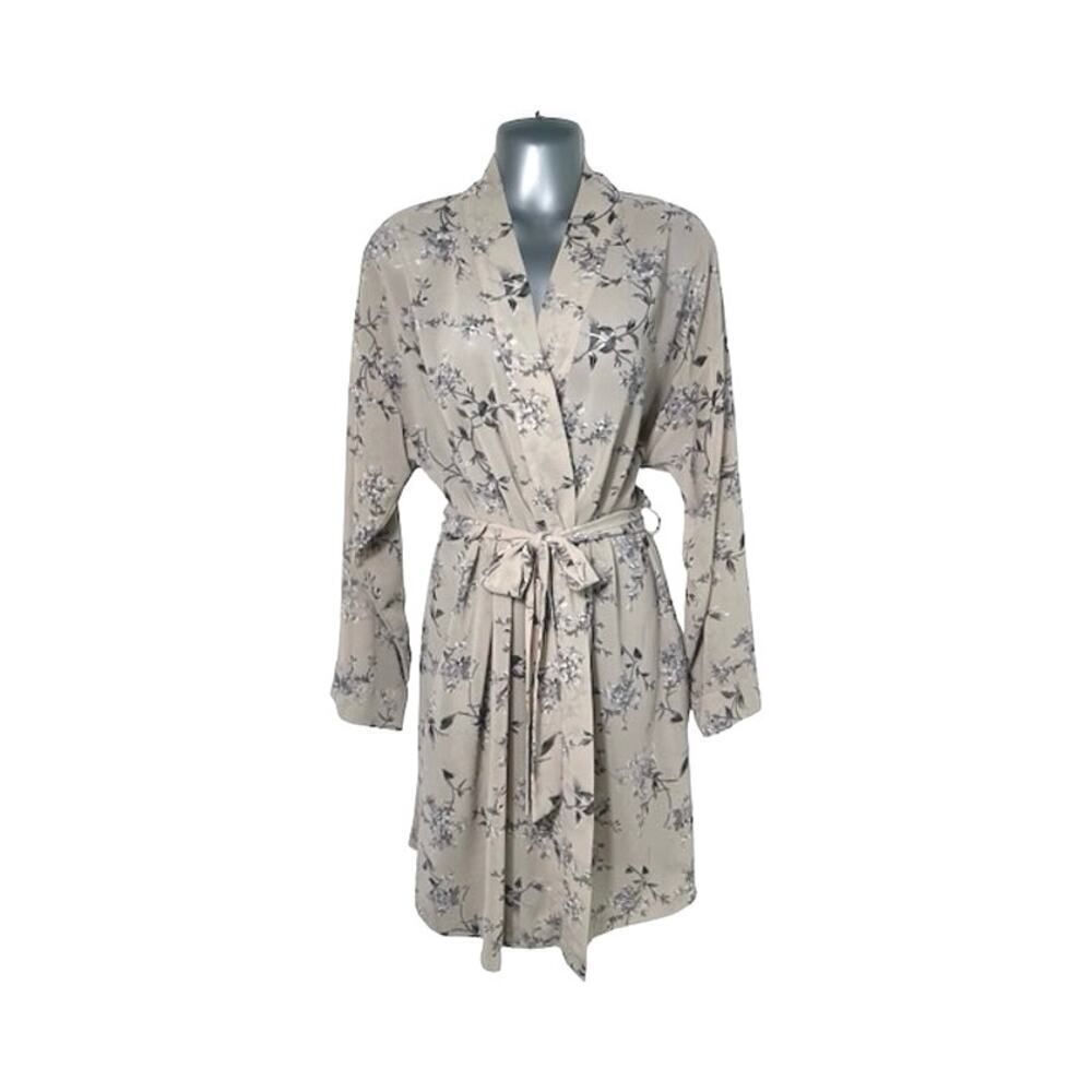 Vintage Calvin Klein Womens Floral Sheer Sleepwear‎ Knee Length Robe Belted S/M